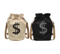 Canvas Drawstring Backpack, Ample Storage Capacity, Black/Khaki, Money Dollar Sign Bucket Rucksack, Lightweight Sport Bags, Multi-Purpose, for Family, Women, Men, Teens, Workout