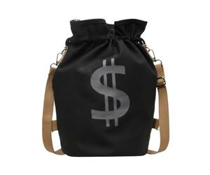 Canvas Drawstring Backpack, Ample Storage Capacity, Black/Khaki, Money Dollar Sign Bucket Rucksack, Lightweight Sport Bags, Multi-Purpose, for Family, Women, Men, Teens, Workout