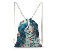 Canvas Drawstring Backpack Pull String Bags Beautiful Peacock Flowers Drawstring Backpack Bag for Women Men Sports Gym
