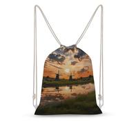 Canvas Drawstring Backpack Pull String Bags Beautiful View of The Netherlands Drawstring Backpack Bag for Women Men Sports Gym