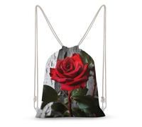 Canvas Drawstring Backpack Pull String Bags Blooming Red Rose Drawstring Backpack Bag for Women Men Sports Gym