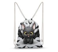Canvas Drawstring Backpack Pull String Bags Cute Bat Drawstring Backpack Bag for Women Men Sports Gym