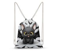 Canvas Drawstring Backpack Pull String Bags Cute Bat Drawstring Backpack Bag for Women Men Sports Gym