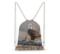 Canvas Drawstring Backpack Pull String Bags Golden Sunset Bald Eagle Drawstring Backpack Bag for Women Men Sports Gym