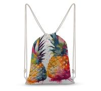 Canvas Drawstring Backpack Pull String Bags Tropical Fruit Watercolor Pineapple Drawstring Backpack Bag for Women Men Sports Gym