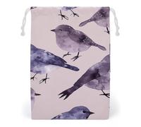 Canvas Drawstring Bags 12 * 18cm, Double Sided Printed Portable Storage Pouch for Jewelry & Toys, Reusable Gray Bird Pattern Gift Bag for Travel, Wedding