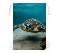 Canvas Drawstring Bags 12 * 18cm, Double Sided Printed Portable Storage Pouch for Jewelry & Toys, Reusable Underwater Diving Sea Turtle Gift Bag for Travel, Wedding