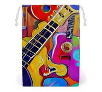 Canvas Drawstring Bags 12 * 18cm, Double Sided Printed Portable Storage Pouch for Jewelry & Toys, Reusable Color Acoustic And Guitars Gift Bag for Travel, Wedding