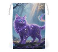 Canvas Drawstring Bags 12 * 18cm, Double Sided Printed Portable Storage Pouch for Jewelry & Toys, Reusable Fantasy Cat Gift Bag for Travel, Wedding