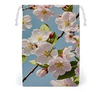 Canvas Drawstring Bags 12 * 18cm, Double Sided Printed Portable Storage Pouch for Jewelry & Toys, Reusable Japanese Floral Cherry Blossom Gift Bag for Travel, Wedding