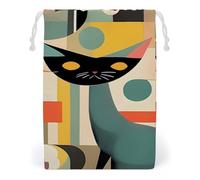 Canvas Drawstring Bags 12 * 18cm, Double Sided Printed Portable Storage Pouch for Jewelry & Toys, Reusable Mid-Century Modern Art Cat Gift Bag for Travel, Wedding