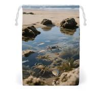 Canvas Drawstring Bags 12 * 18cm, Double Sided Printed Portable Storage Pouch for Jewelry & Toys, Reusable Ocean Beach Gift Bag for Travel, Wedding