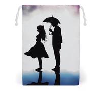 Canvas Drawstring Bags 12 * 18cm, Double Sided Printed Portable Storage Pouch for Jewelry & Toys, Reusable Anime Lovers Silhouette Gift Bag for Travel, Wedding