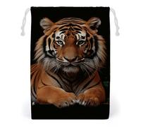 Canvas Drawstring Bags 12 * 18cm, Double Sided Printed Portable Storage Pouch for Jewelry & Toys, Reusable With Tiger And Paws Gift Bag for Travel, Wedding