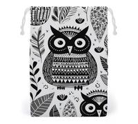 Canvas Drawstring Bags 12 * 18cm, Double Sided Printed Portable Storage Pouch for Jewelry & Toys, Reusable Black And White Owl Gift Bag for Travel, Wedding