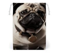 Canvas Drawstring Bags 12 * 18cm, Double Sided Printed Portable Storage Pouch for Jewelry & Toys, Reusable Cool Pug Dog Gift Bag for Travel, Wedding