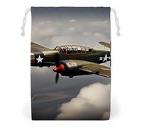 Canvas Drawstring Bags 12 * 18cm, Double Sided Printed Portable Storage Pouch for Jewelry & Toys, Reusable World War 2 Aircraft Airplane Gift Bag for Travel, Wedding