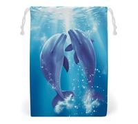 Canvas Drawstring Bags 20 * 25cm, Double Sided Printed Portable Storage Pouch for Jewelry & Toys, Reusable Dolphins in Love Gift Bag for Travel, Wedding