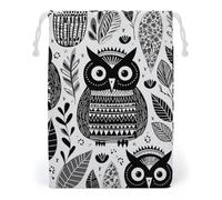 Canvas Drawstring Bags 20 * 25cm, Double Sided Printed Portable Storage Pouch for Jewelry & Toys, Reusable Black And White Owl Gift Bag for Travel, Wedding