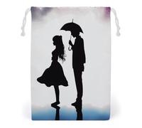 Canvas Drawstring Bags 20 * 25cm, Double Sided Printed Portable Storage Pouch for Jewelry & Toys, Reusable Anime Lovers Silhouette Gift Bag for Travel, Wedding