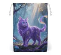 Canvas Drawstring Bags 20 * 25cm, Double Sided Printed Portable Storage Pouch for Jewelry & Toys, Reusable Fantasy Cat Gift Bag for Travel, Wedding
