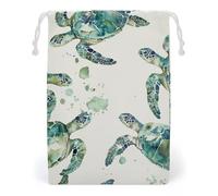 Canvas Drawstring Bags 20 * 25cm, Double Sided Printed Portable Storage Pouch for Jewelry & Toys, Reusable Green Sea Turtle Gift Bag for Travel, Wedding