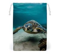 Canvas Drawstring Bags 20 * 25cm, Double Sided Printed Portable Storage Pouch for Jewelry & Toys, Reusable Underwater Diving Sea Turtle Gift Bag for Travel, Wedding