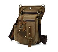 Canvas Drop Leg Bag Tactical Thigh Outdoor Waist Pack for Men Women Military Cycling Multi-Pocket Waist Fanny Pouch Daypack, Coffee, M