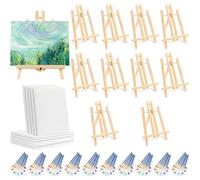 Canvas Easel Set, 130 Pcs Painting Supplies Kit with Easels & 8x10 Inch Canvas, 10 Easels+10 Palettes+100 Paint Brushes, Art Canva Painting Kit for Paint Party Acrylic Pouring Oil Water Color
