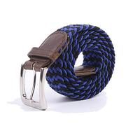 Canvas Elastic Fabric Woven Stretch Multicolored Braided Belts, Black-blue, XL