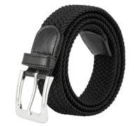 Canvas Elastic Fabric Woven Stretch Multicolored Braided Belts, Black, L