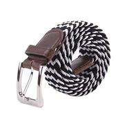 Canvas Elastic Fabric Woven Stretch Multicolored Braided Belts, Black/White, L