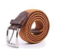 Canvas Elastic Fabric Woven Stretch Multicolored Braided Belts, Brown, Medium