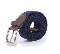 Canvas Elastic Fabric Woven Stretch Multicolored Braided Belts, Navy Blue, Large