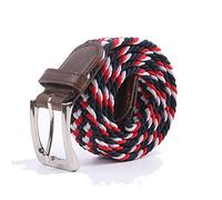 Canvas Elastic Fabric Woven Stretch Multicolored Braided Belts, Navy-red-white, L