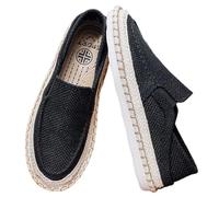 Canvas Espadrille Shoes for Men,Men's Flat Espadrilles,Flat Slip On Canvas Boat Shoes,Fits The Ankle,Wear Resistant,Easy to Put On and Take Off,for Casual Occasions and Daily Wear Black