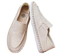 Canvas Espadrille Shoes for Men,Men's Flat Espadrilles,Flat Slip On Canvas Boat Shoes,Fits The Ankle,Wear Resistant,Easy to Put On and Take Off,for Casual Occasions and Daily Wear Beige