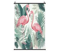 Canvas Exquisite Art Scroll Hanging Posters Prints Cartoon Flamingo Leaves Printed Painting Art Mural Living Room Bedroom Wall Decoration Hanging Scroll 16 X 24 Inch