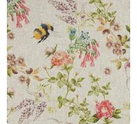 Canvas Fabric - Botanical Floral Bumble Bees Print Linen Look Craft Fabric Material Metre