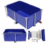 Canvas Fish Pond, Above Ground Pond with Steel Frame, Drain Valve, Blue Aquarium Pool Pond, Koi Pond, Foldable Water Storage Pond, Display Show Tank