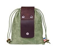 Canvas Foraging Pouch for Hiking, Collapsible Leather Belt Pouch Waist Bag with Drawstring & Buckle, Easy Looping Around Belts - Green