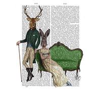 CANVAS-FRAMED-with-AMERICAN-BOX Mr Deer and Mrs Rabbit Fab Funky - Animals & Nature vertical Art print steampunk animals flowers antique contemporary flo Float 27_X_21_in
