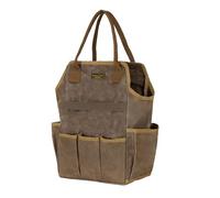 Canvas Garden Tool Bag, 16OZ Waxed Canvas Garden Tools Storage Tote - with 3 Inner Slots + 8 Outer Pockets, Multi-Functional Tool Organizer Bag for Gardener Florist Workshop, Grey, 9.5 x 6 x 15.5 In
