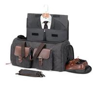 Canvas Garment Bags for Travel, Suit Bag Carry On Convertible Garment Duffel Bag for Men Women, 2 in 1 Hanging Suitcase Business Travel Bag with Shoe Compartment, Grey, XL, Bussiness Garment Bag