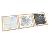 Canvas Geeks Belfast City Map Set FRAMED ART PRINTS Set of Three Picture Poster Artwork - Light Oak Frames - Each Frame Size 35cm wide x 35cm high