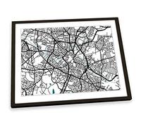 Canvas Geeks Birmingham Map City England Minimalistic FRAMED ART PRINT Picture Poster Artwork - Black Frame - Size A2