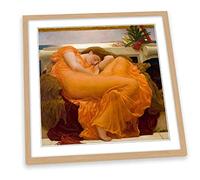 Canvas Geeks Frederic Leighton Flaming June FRAMED PRINT ART Picture Square Poster Artwork - Light Oak Frame - 45cm x 45cm