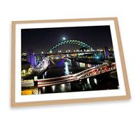 Canvas Geeks Newcastle Tyne Bridge Quayside FRAMED ART PRINT Picture Poster Artwork - Light Oak Frame - Size A4