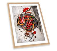 Canvas Geeks Red Chilli Kitchen Peppers FRAMED ART PRINT Picture Portrait Poster Artwork - Light Oak Frame - Size A2