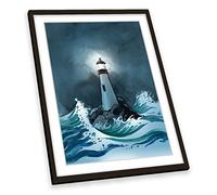 Canvas Geeks Seascape Lighthouse Stormy FRAMED ART PRINT Picture Portrait Poster Artwork - Black Frame - Size A1